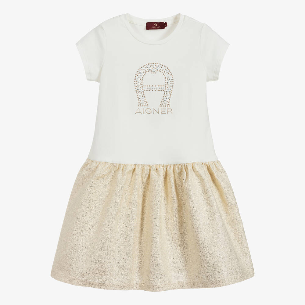 AIGNER - Robe ivoire et dorée Fille | Childrensalon