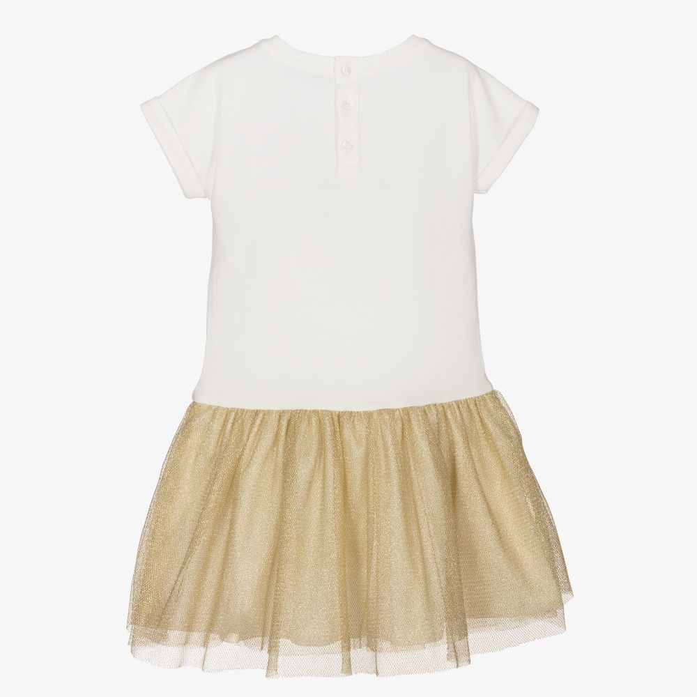 AIGNER-Girls Ivory & Gold Logo Dress | Childrensalon Outlet