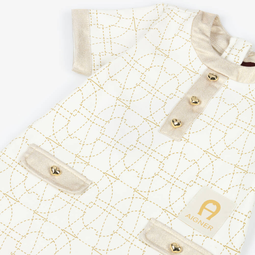 AIGNER-Girls Ivory Gold Luxe Dress | Childrensalon Outlet
