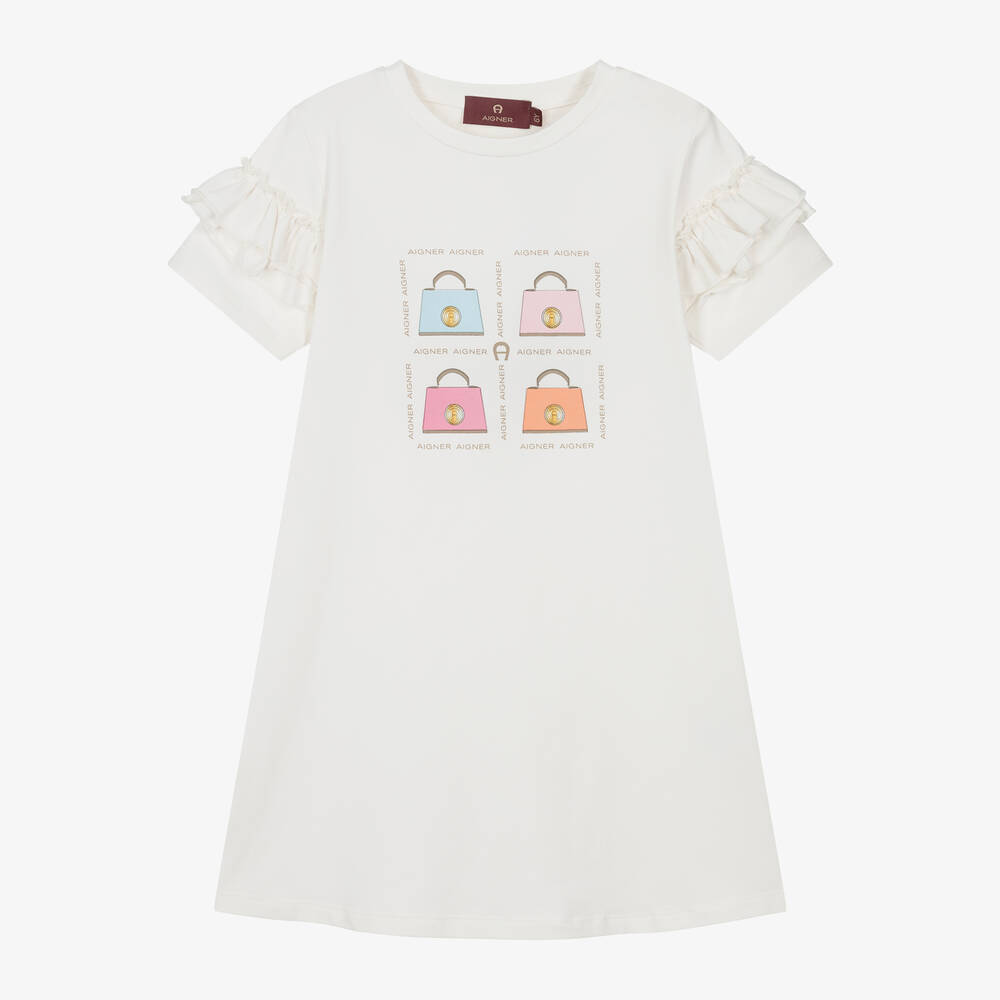 AIGNER-Girls Ivory Handbag Print Cotton Dress | Childrensalon Outlet