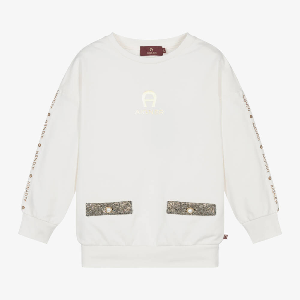 AIGNER-Girls Ivory Jersey Sweatshirt | Childrensalon Outlet