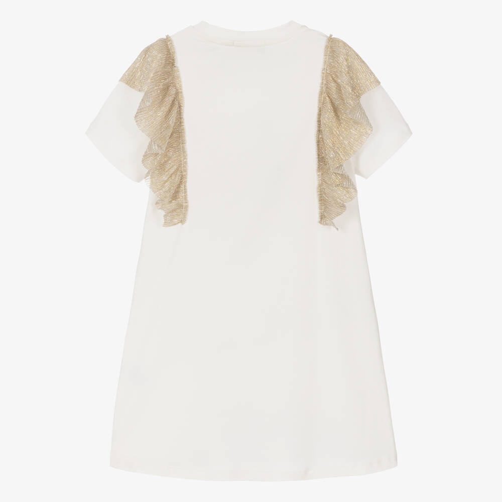 AIGNER-فستان قطن جيرسي لون عاجي وذهبي متاليك | Childrensalon Outlet