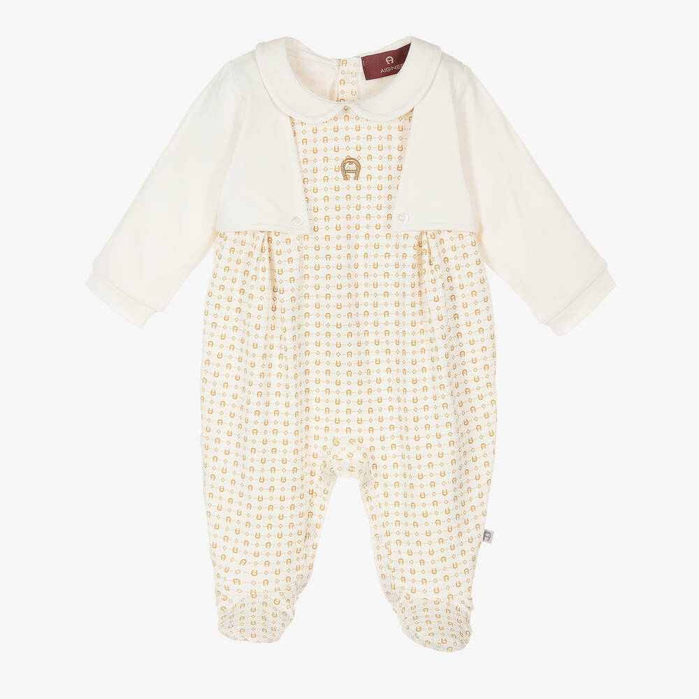 AIGNER - Girls Ivory Pima Cotton Babygrow  | Childrensalon