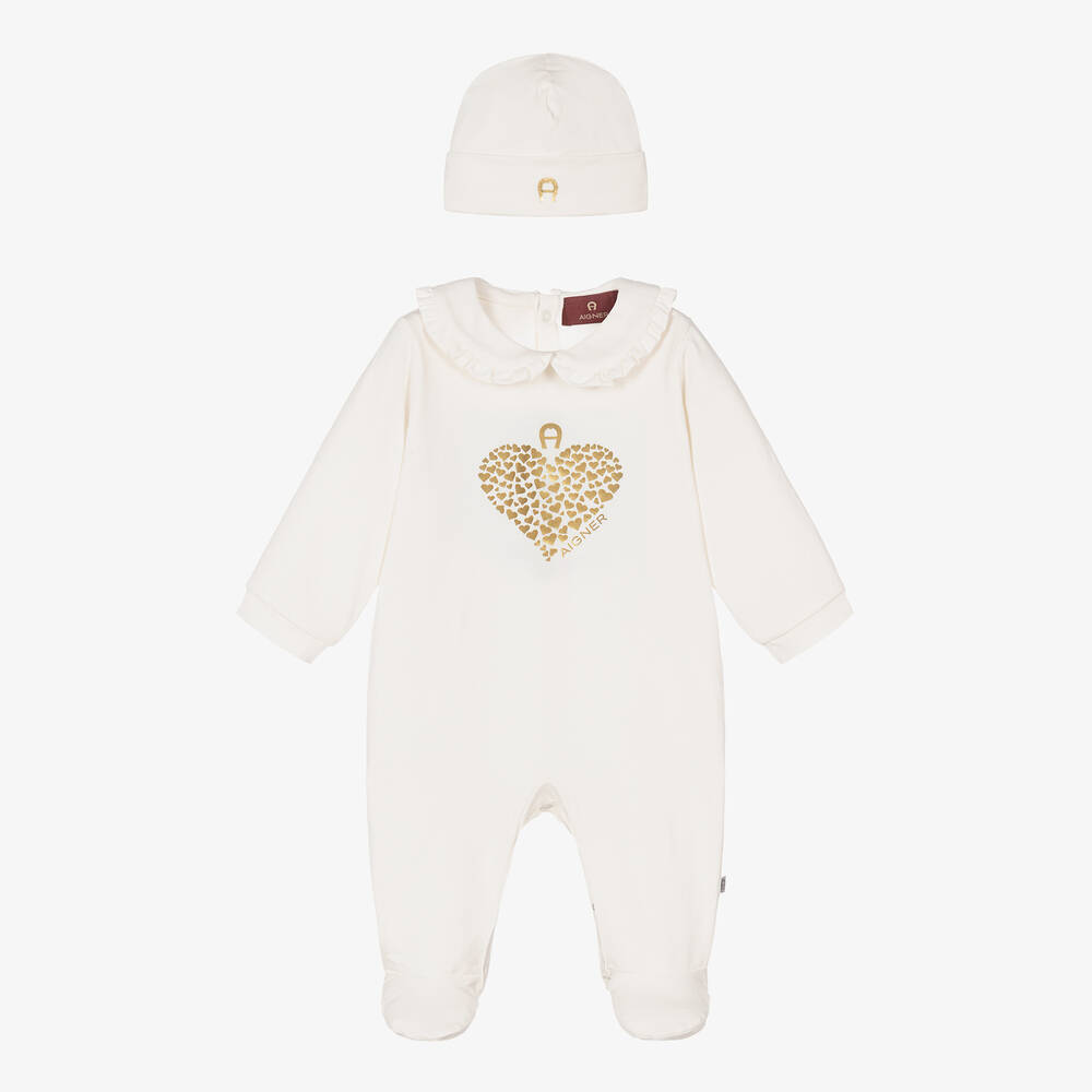 AIGNER-طقم هدية أفرول بيبي غرو قطن بيما جيرسي لون عاجي | Childrensalon Outlet