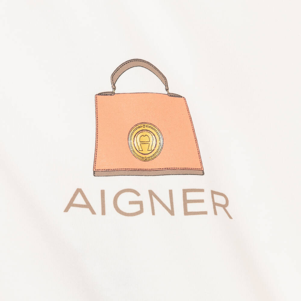 AIGNER-فستان قطن جيرسي لون عاجي مزين بكشكش | Childrensalon Outlet