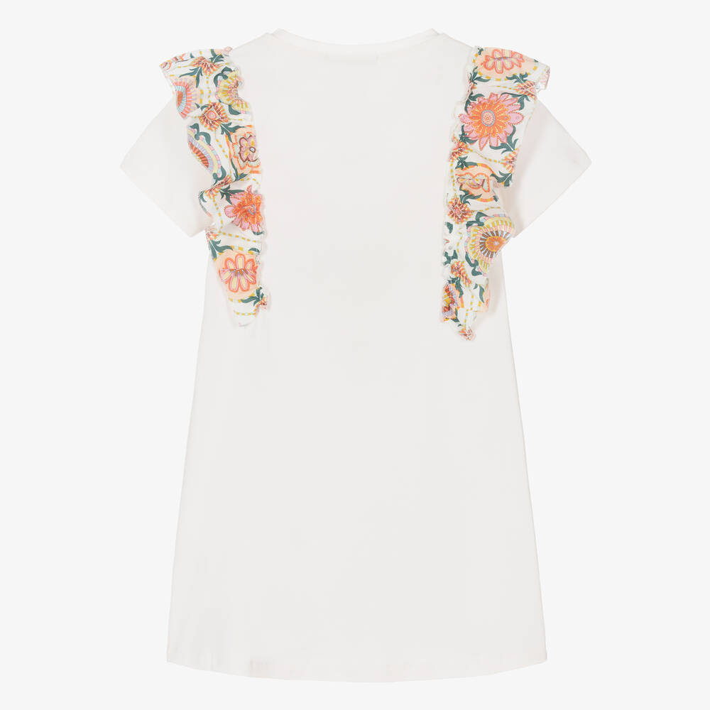 AIGNER-فستان قطن جيرسي لون عاجي مزين بكشكش | Childrensalon Outlet