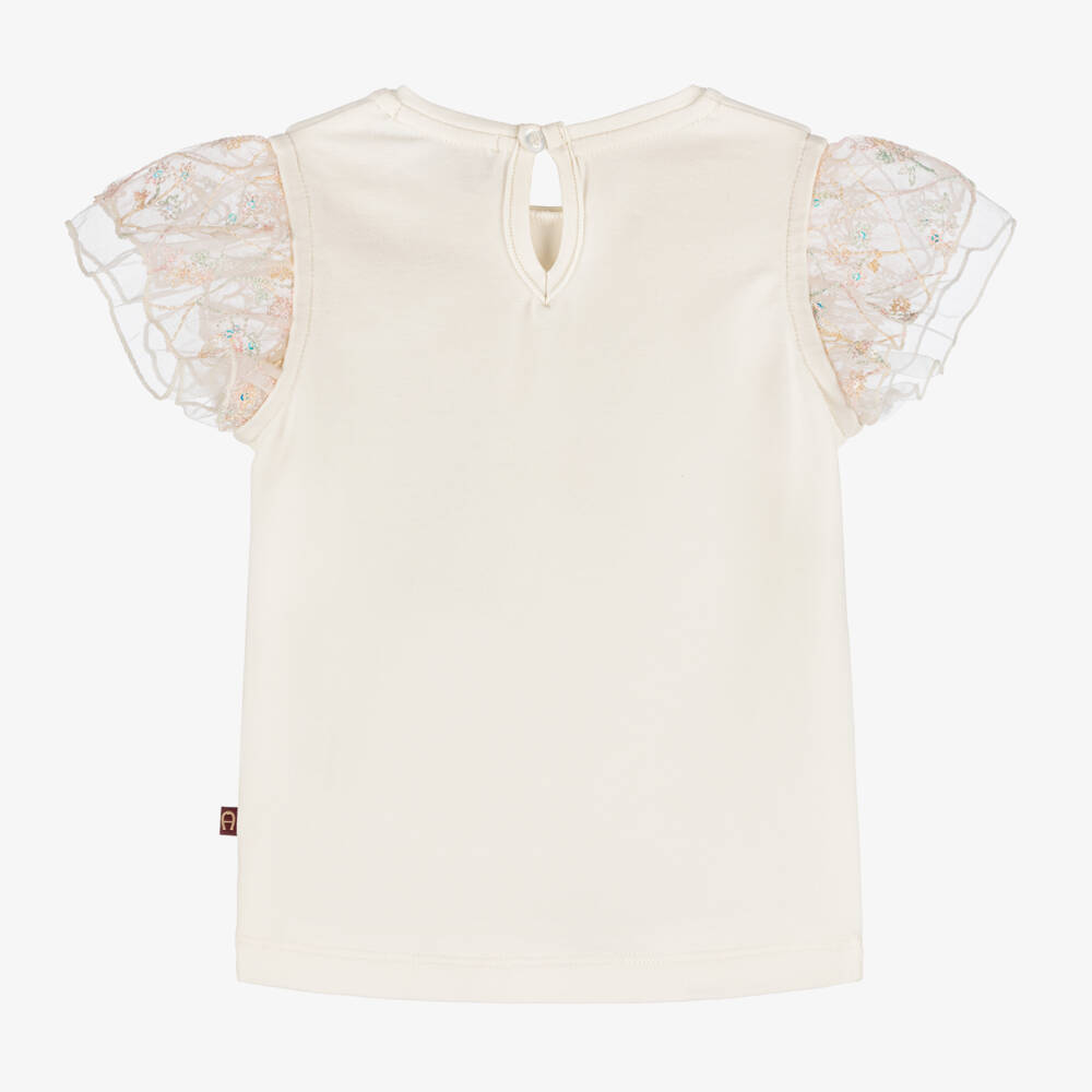 AIGNER-Girls' Ivory Ruffle Sleeve Tee | Childrensalon Outlet