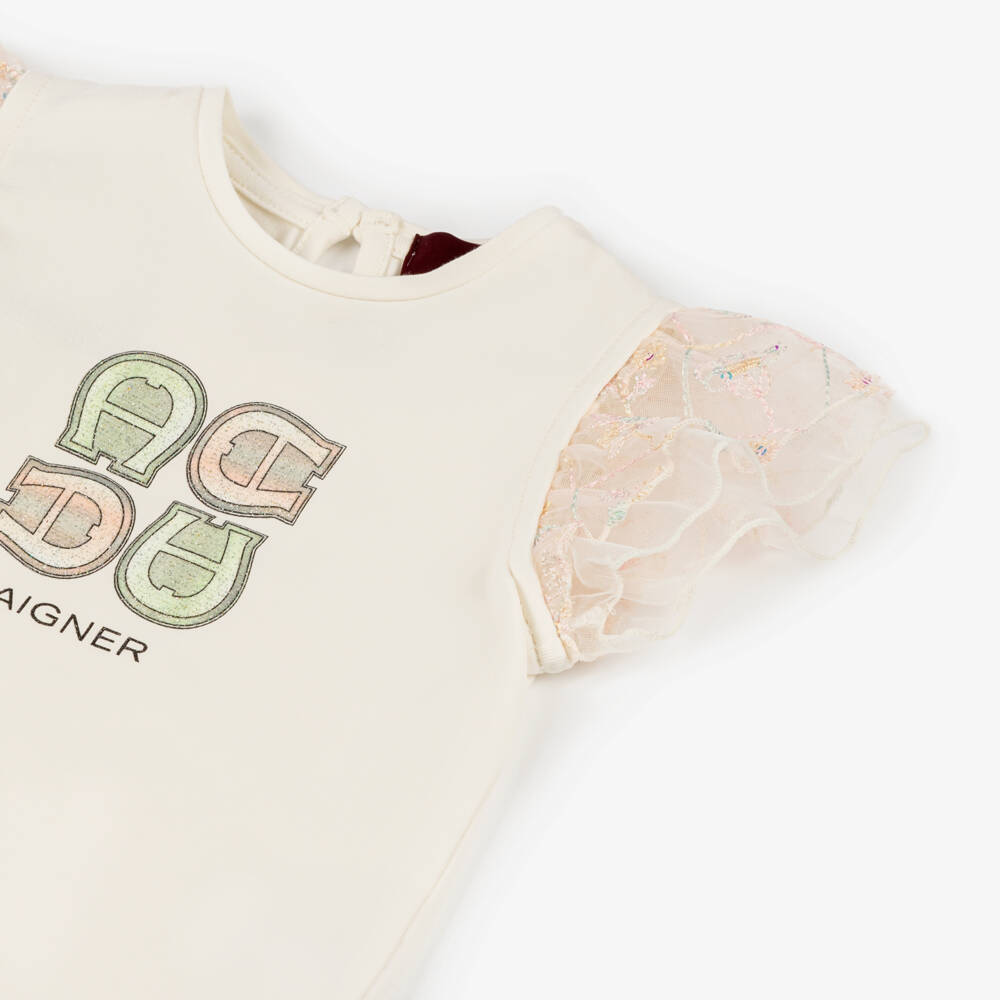 AIGNER-Girls' Ivory Ruffle Sleeve Tee | Childrensalon Outlet