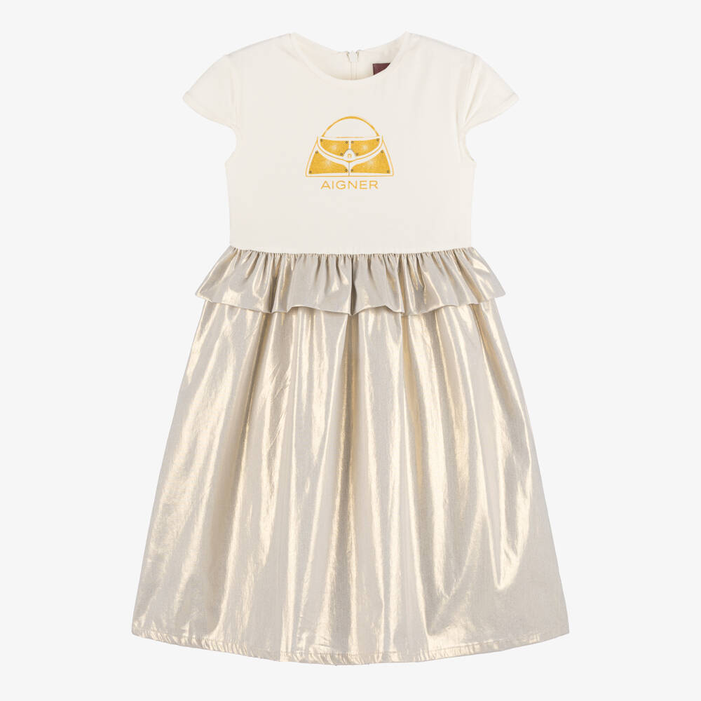 AIGNER-Girls Ivory & Silver Skirted Dress | Childrensalon Outlet