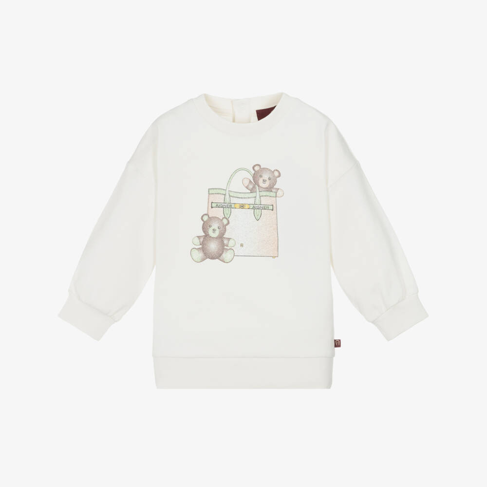 AIGNER-Girls Ivory Soft Cotton Pullover | Childrensalon Outlet