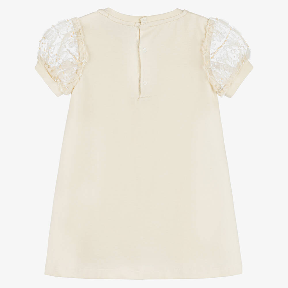 AIGNER-فستان قطني عاجي للبنات بأكمام تول | Childrensalon Outlet