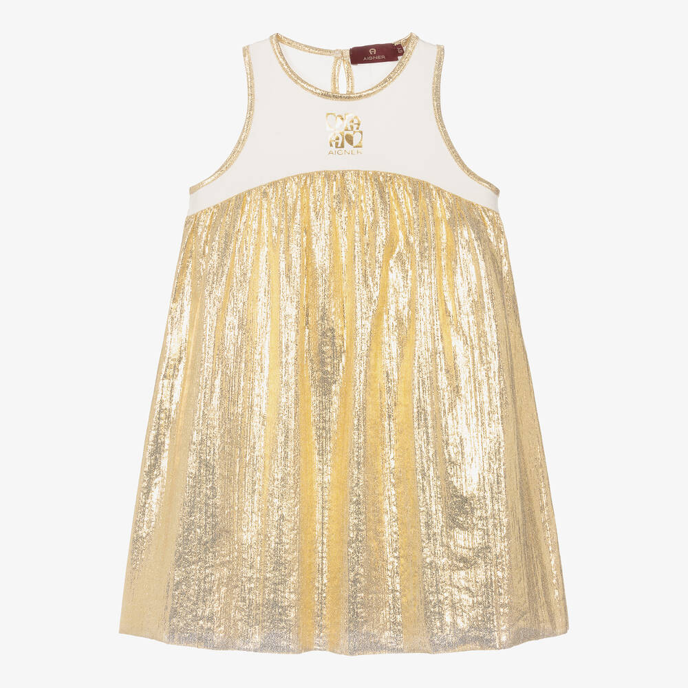 AIGNER-Girls Metallic Gold & Ivory Sleeveless Dress | Childrensalon Outlet