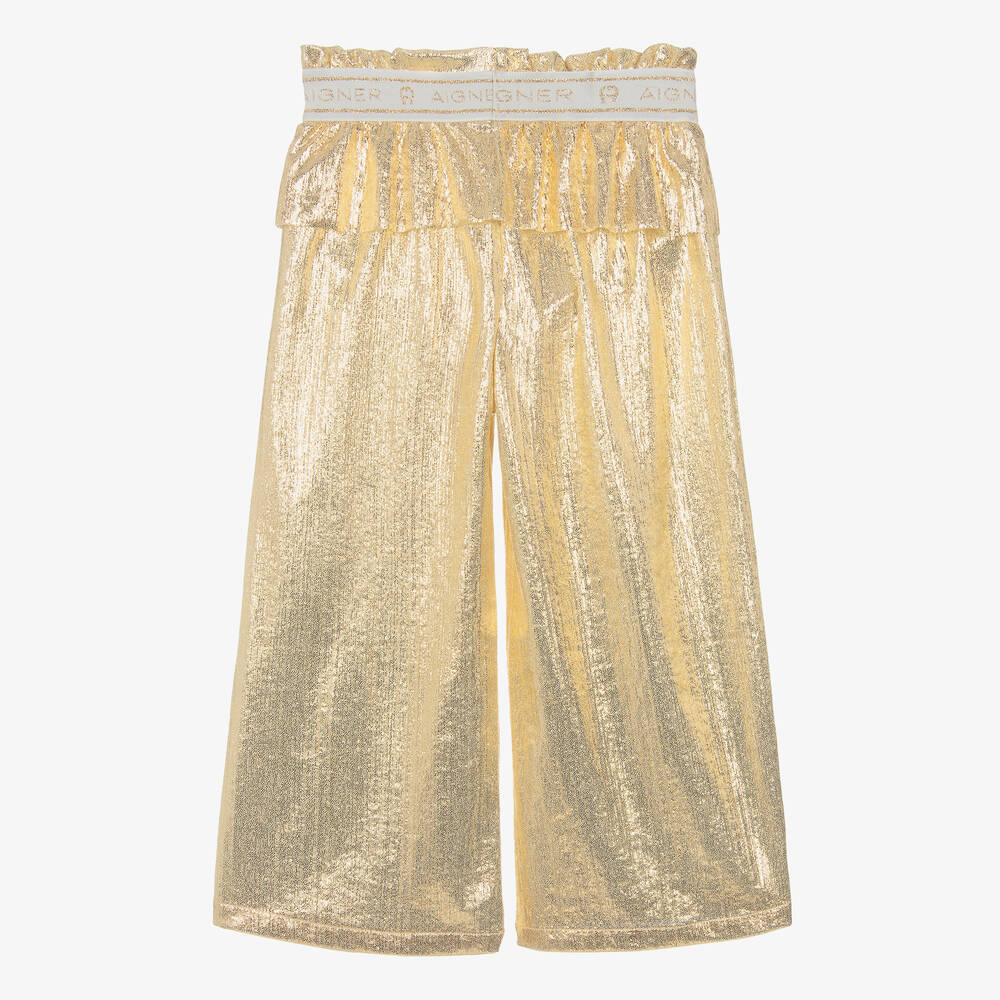 AIGNER-Girls Metallic Gold Peplum Trousers | Childrensalon Outlet