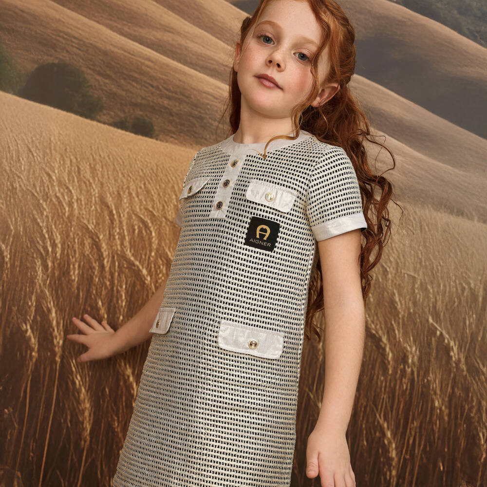 AIGNER-Girls Metallic Gold Weave A-Line Dress | Childrensalon Outlet