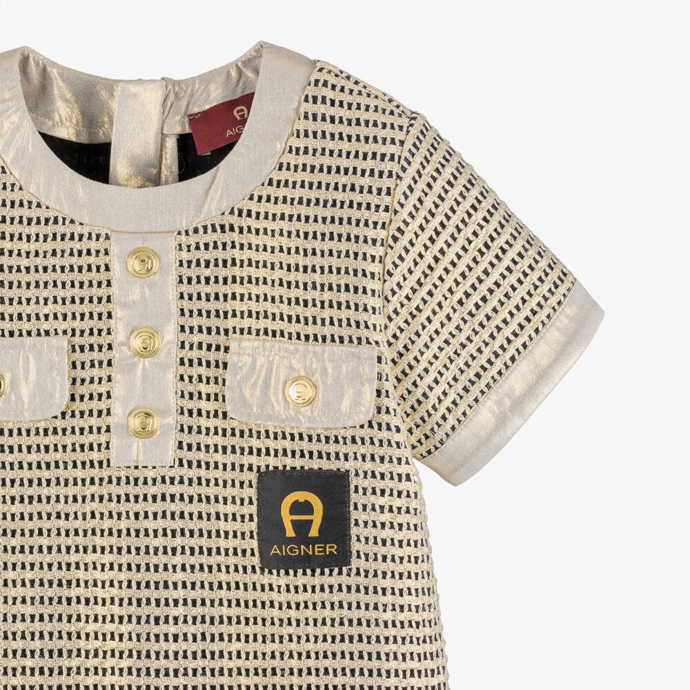 AIGNER-Girls Metallic Gold Weave A-Line Dress | Childrensalon Outlet