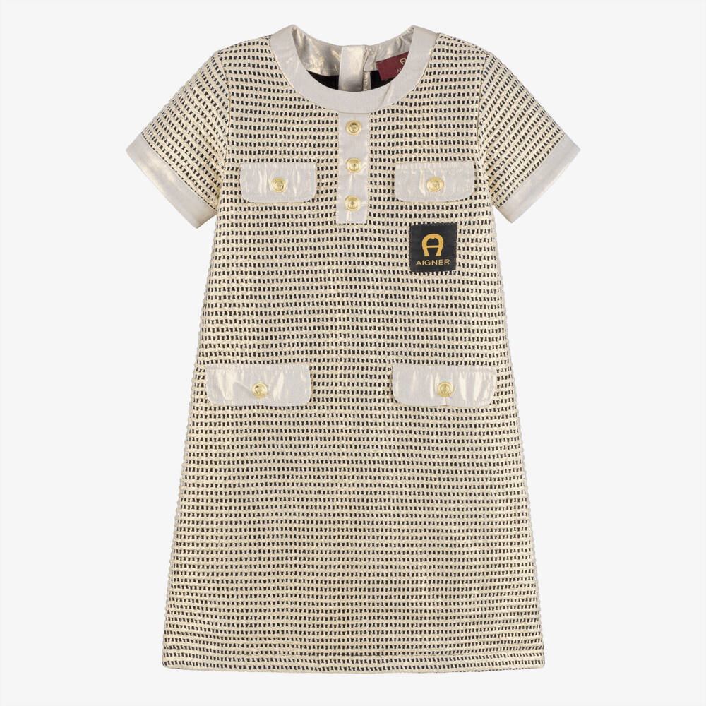 AIGNER-Girls Metallic Gold Weave A-Line Dress | Childrensalon Outlet