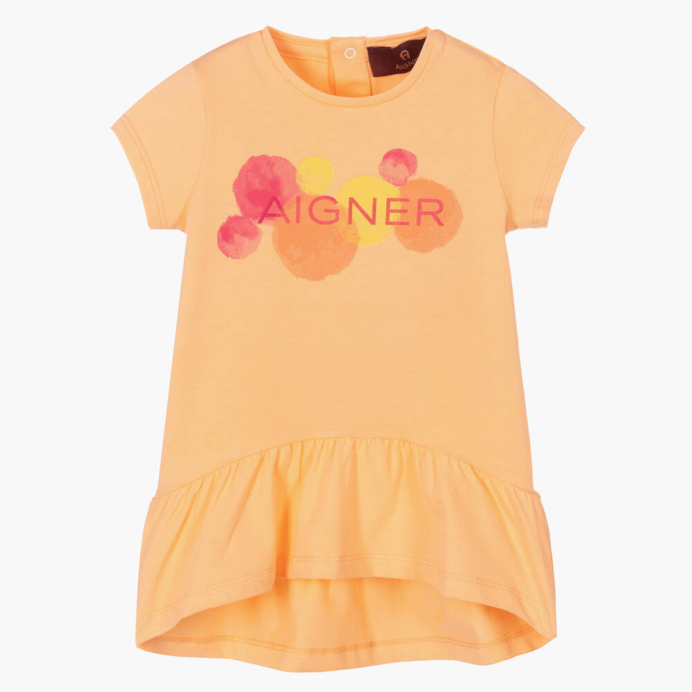 AIGNER-Girls Orange Cotton Logo Dress | Childrensalon Outlet