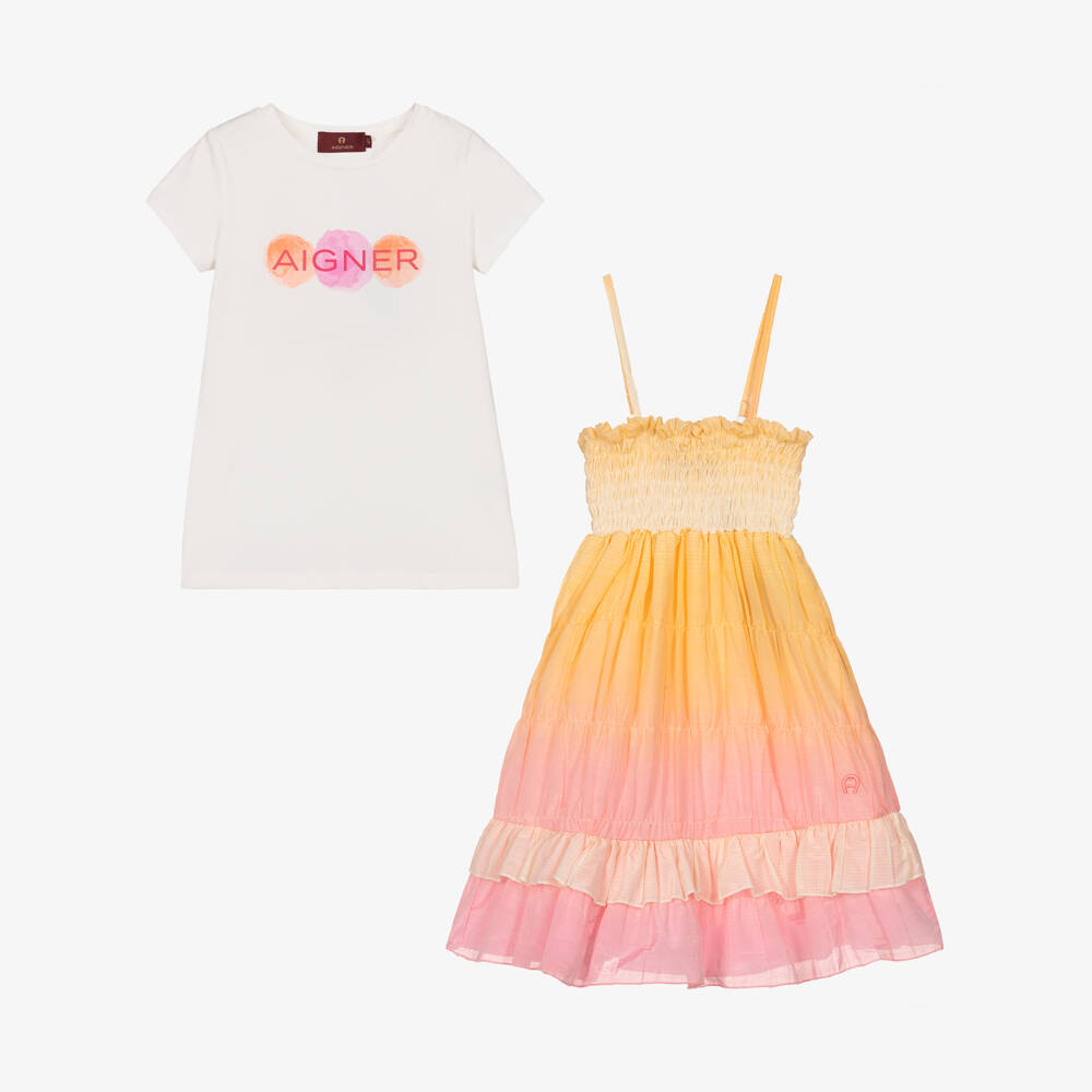 AIGNER-Girls Orange & Pink Ombré Dress Set | Childrensalon Outlet