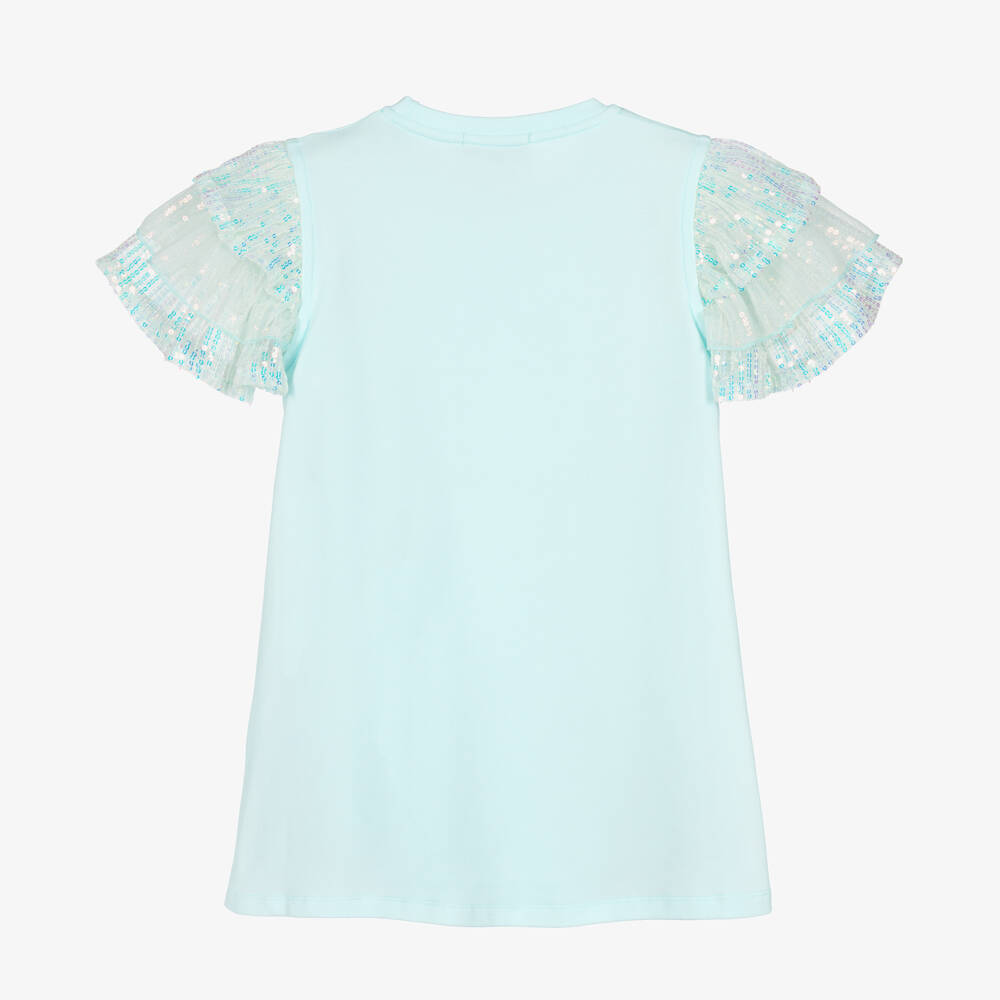 AIGNER-Girls Pale Blue Logo Dress with Sequin Sleeves | Childrensalon Outlet