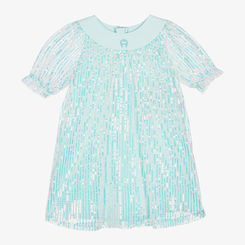 AIGNER - Girls Pale Blue Sequin Dress | Childrensalon