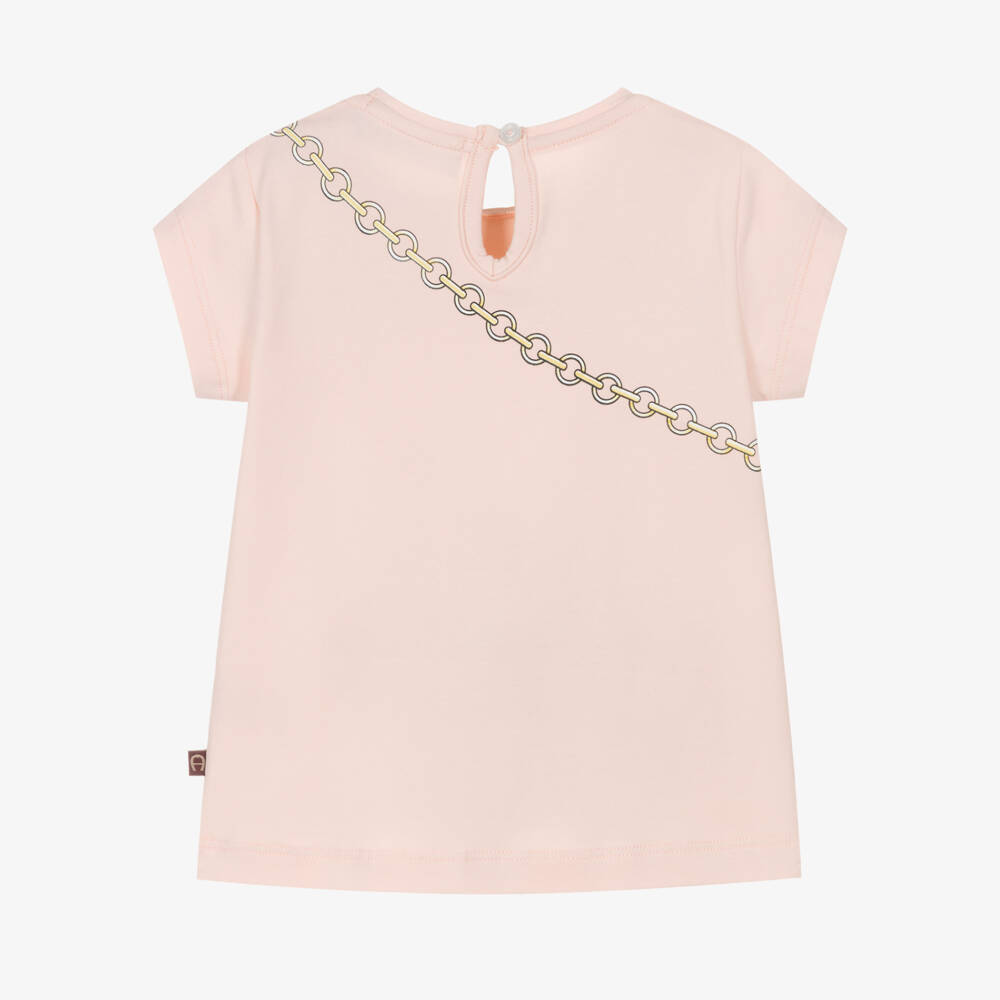 AIGNER-Girls Pale Pink Cotton T-Shirt with Crossbody Cat Bag Print | Childrensalon Outlet