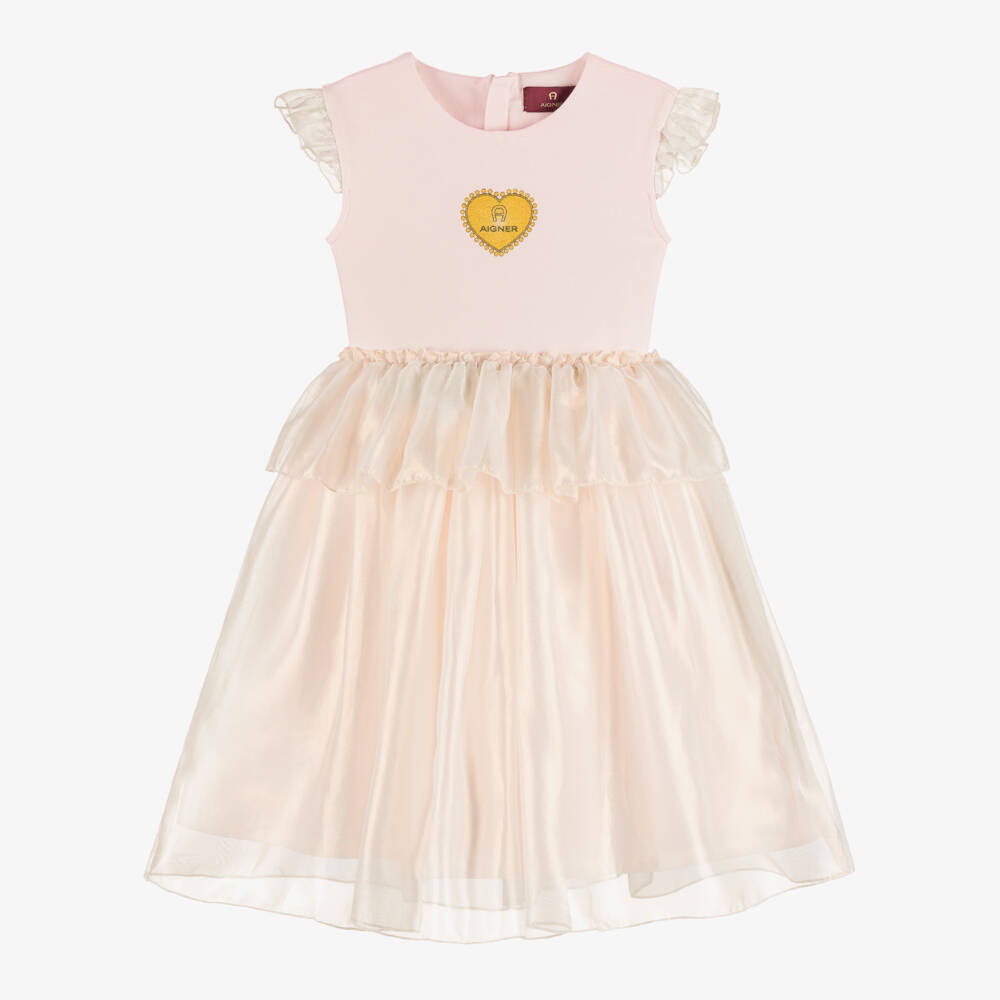 AIGNER-Girls Pale Pink Dress with Chiffon Skirt | Childrensalon Outlet