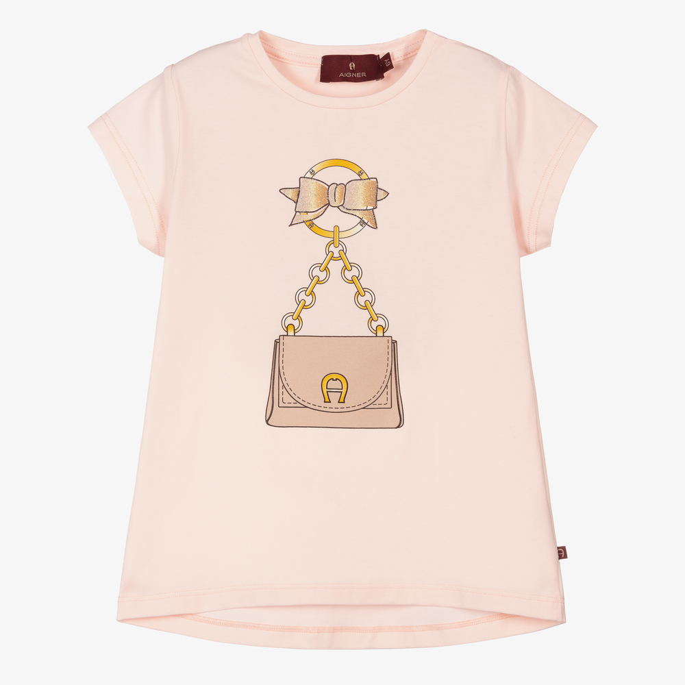 AIGNER - Girls Pale Pink Logo T-Shirt | Childrensalon