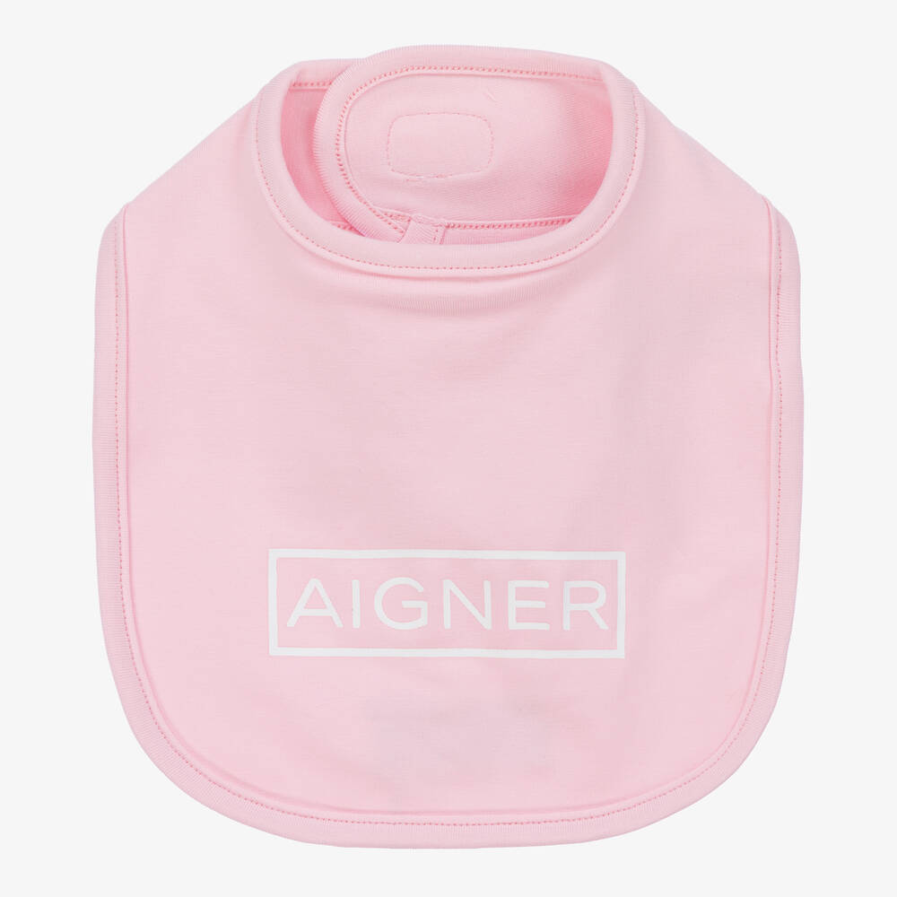 AIGNER - Girls Pale Pink Pima Cotton Logo Bib  | Childrensalon
