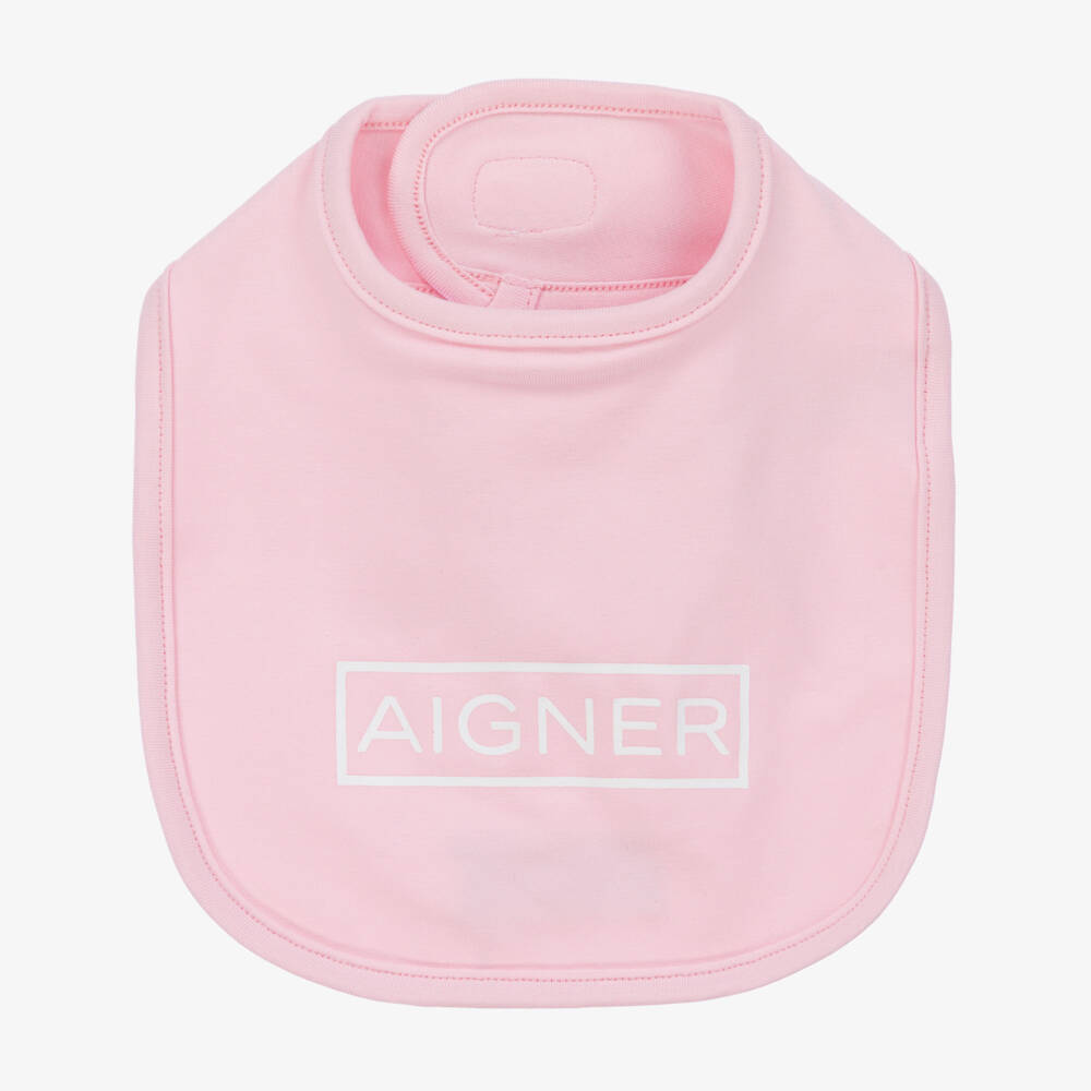 AIGNER-Girls Pale Pink Pima Cotton Logo Bib  | Childrensalon Outlet