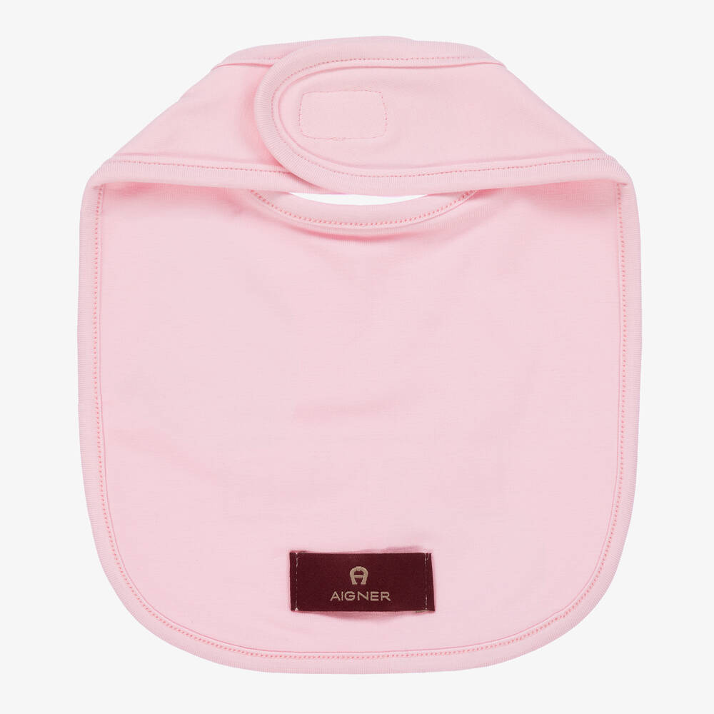 اقنر-Girls Pale Pink Pima Cotton Logo Bib  | Childrensalon Outlet