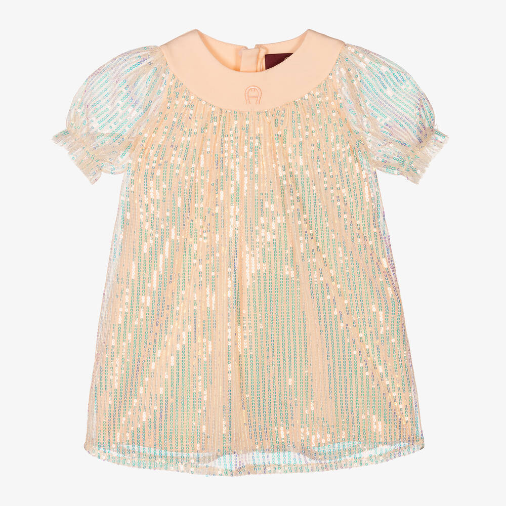 AIGNER - Girls Pale Pink Sequin Dress | Childrensalon