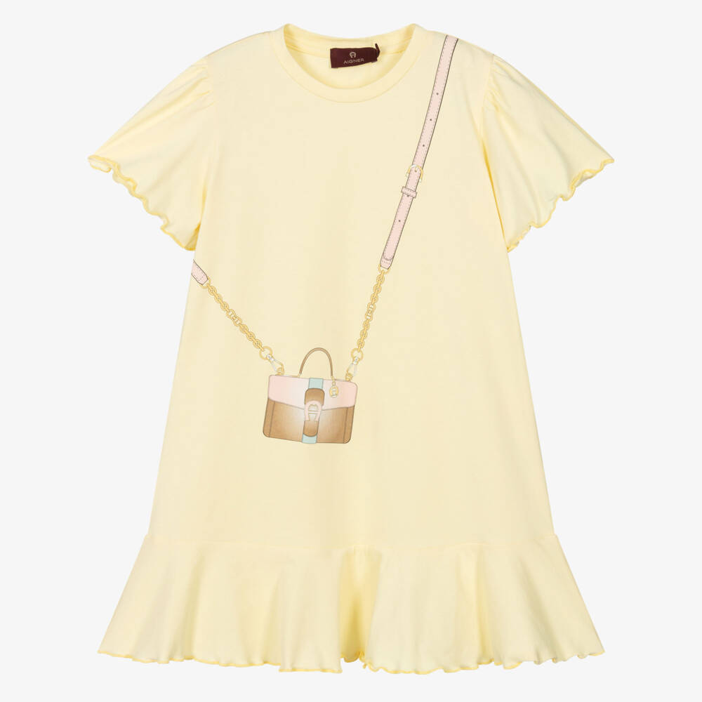 AIGNER-Girls Pale Yellow Cotton Crossbody Bag Dress | Childrensalon Outlet