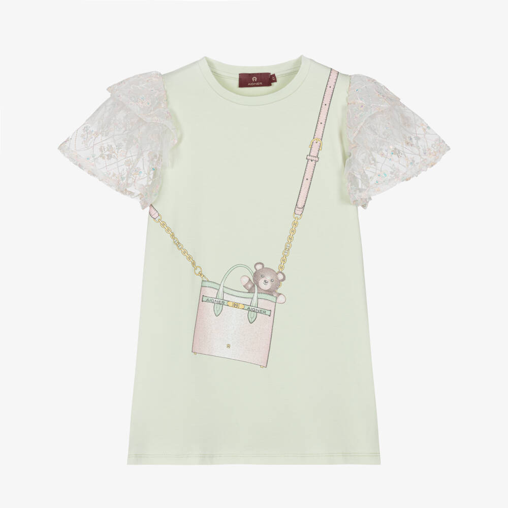 AIGNER-Girls Pastel Green Cotton Dress | Childrensalon Outlet