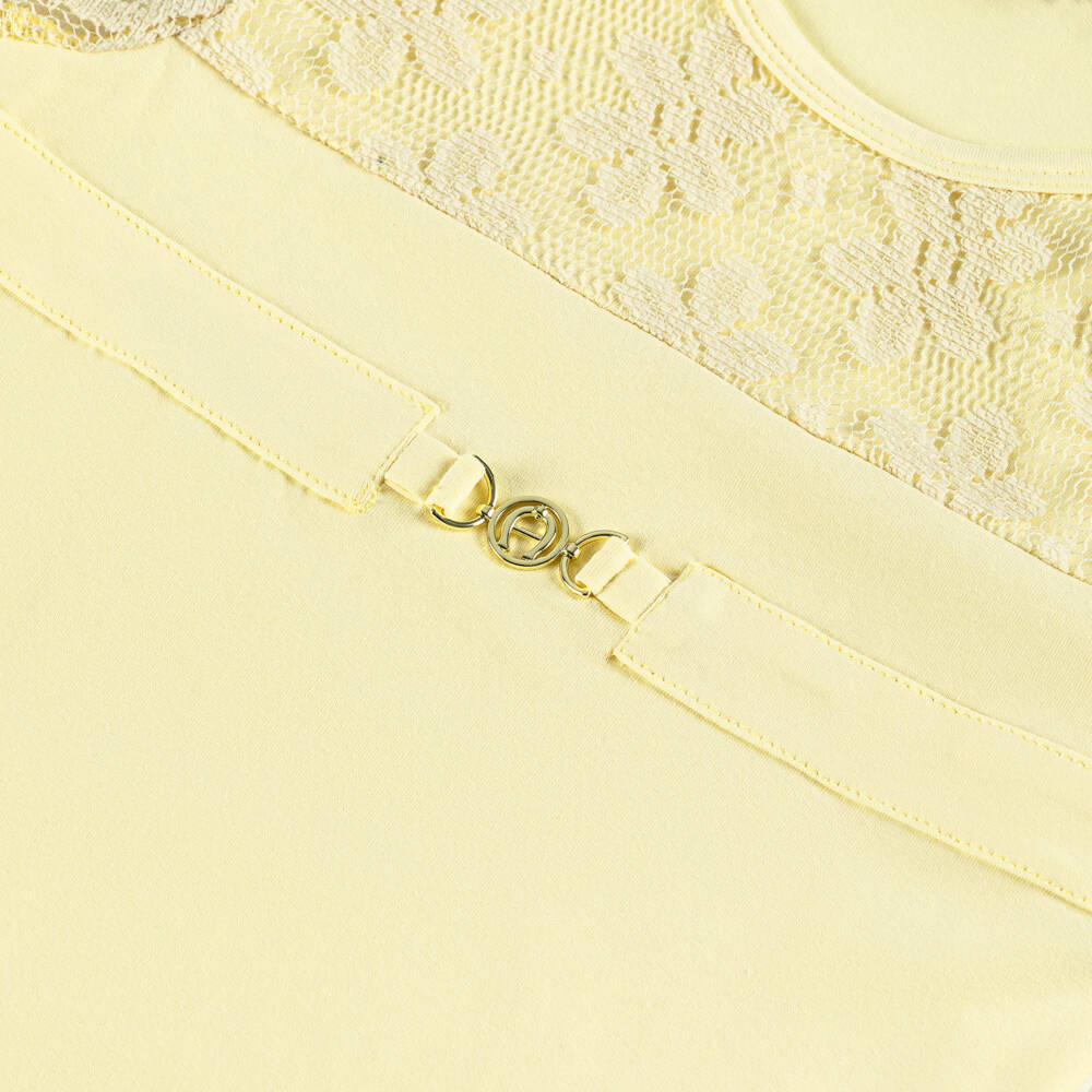 AIGNER-Girls Pastel Yellow Lace Sleeve T-Shirt | Childrensalon Outlet