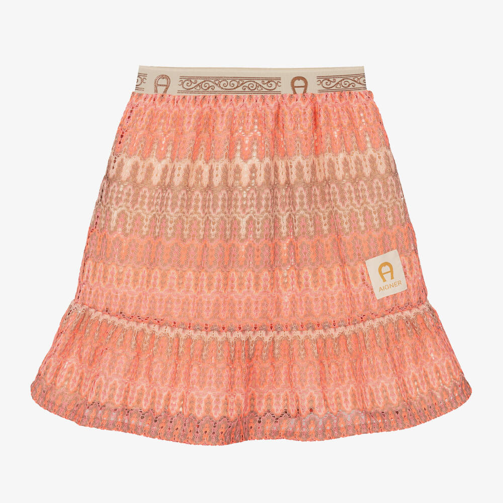 AIGNER-Girls Peach Crochet Lace Skirt | Childrensalon Outlet