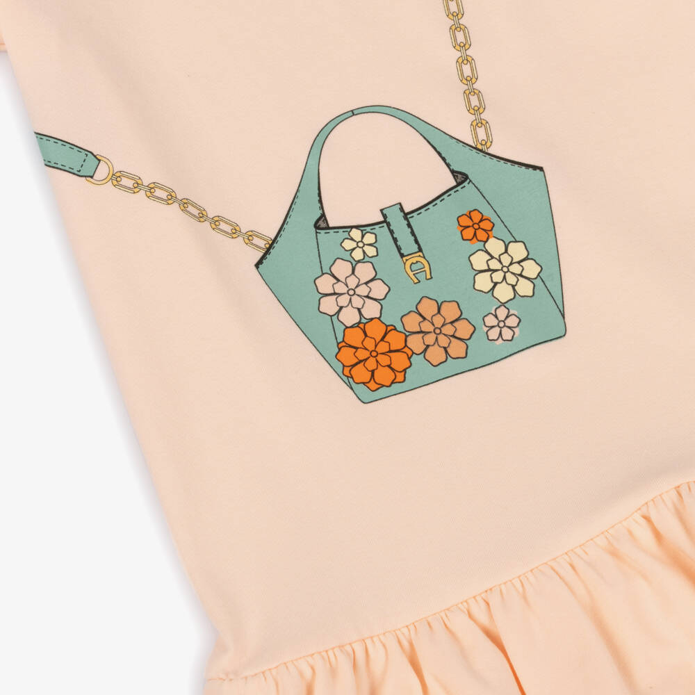 AIGNER-Girls Peach Pink Cotton Jersey Dress with Handbag Print | Childrensalon Outlet