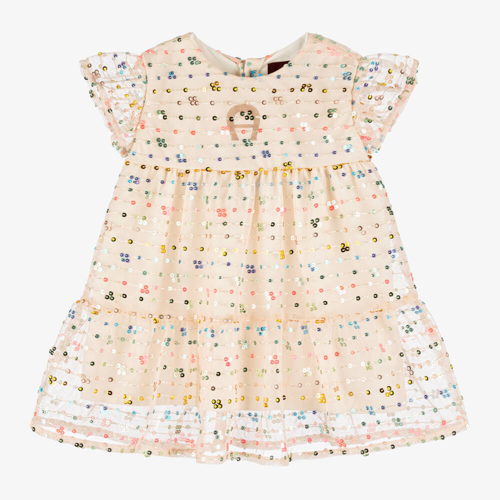AIGNER-فستان تول براق بلون خوخي للبنات | Childrensalon Outlet
