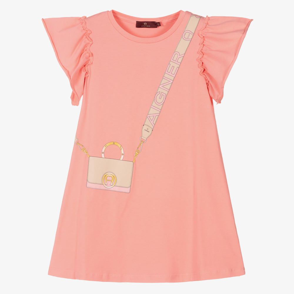 AIGNER - Girls Pink Bag Print Dress | Childrensalon