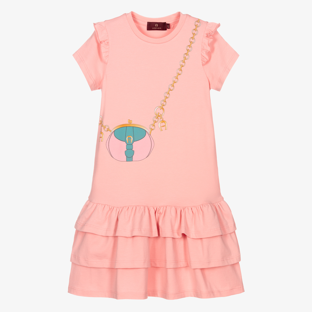 AIGNER - Girls Pink Bag Print Dress | Childrensalon