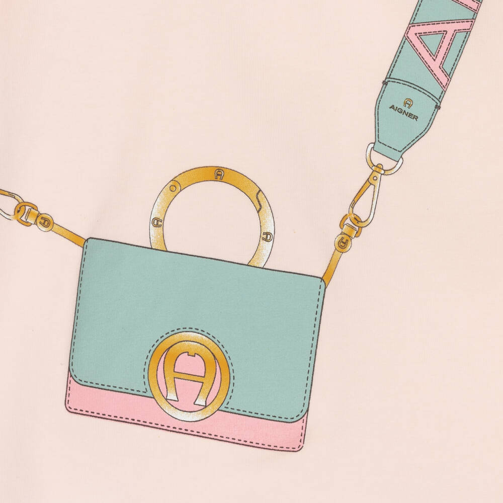 AIGNER-تيشيرت بناتي وردي بطبعة حقيبة | Childrensalon Outlet