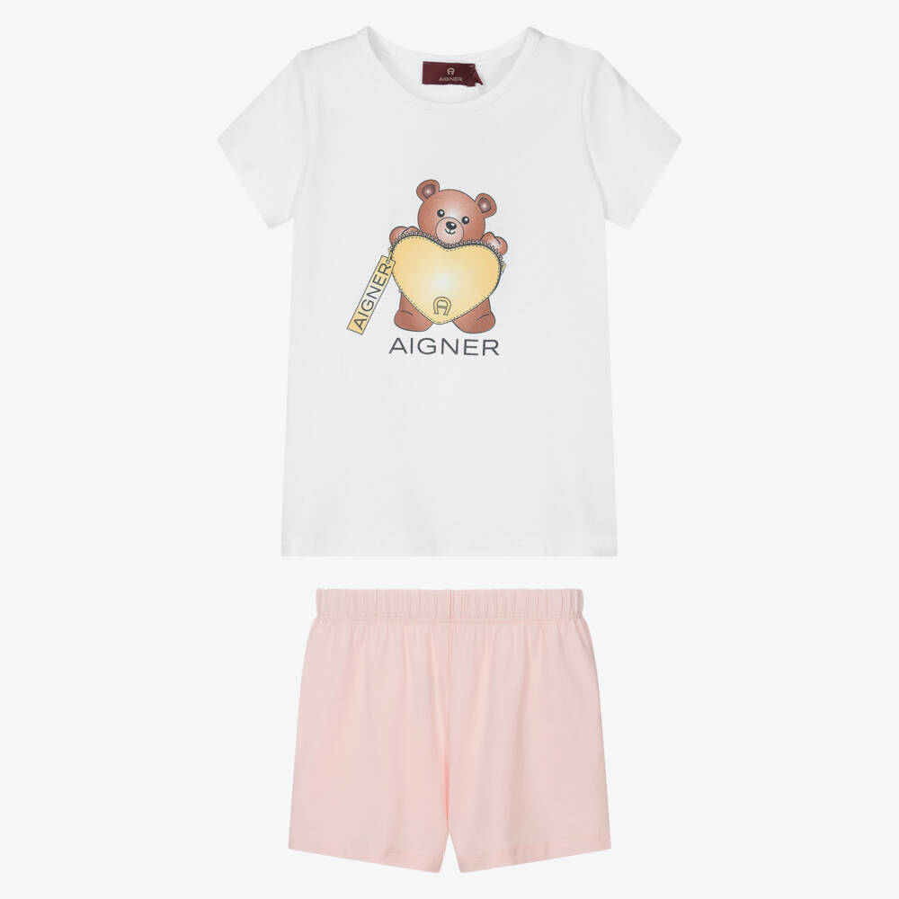 AIGNER-Розовый хлопковый комплект для сна с мишкой для девочек | Childrensalon Outlet