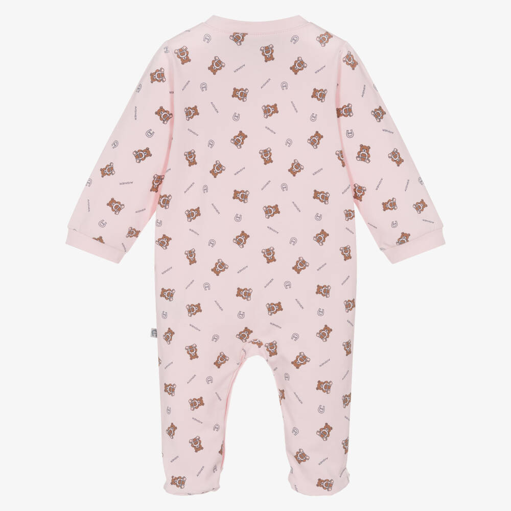 AIGNER-Girls Pink Cotton Babygrow with Teddy Logo Print | Childrensalon Outlet