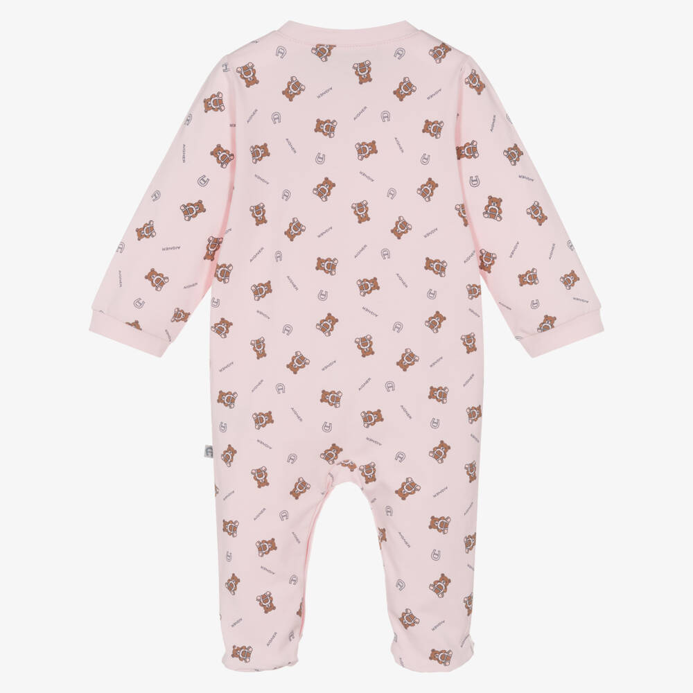 AIGNER-Girls Pink Cotton Babygrow with Teddy Logo Print | Childrensalon Outlet