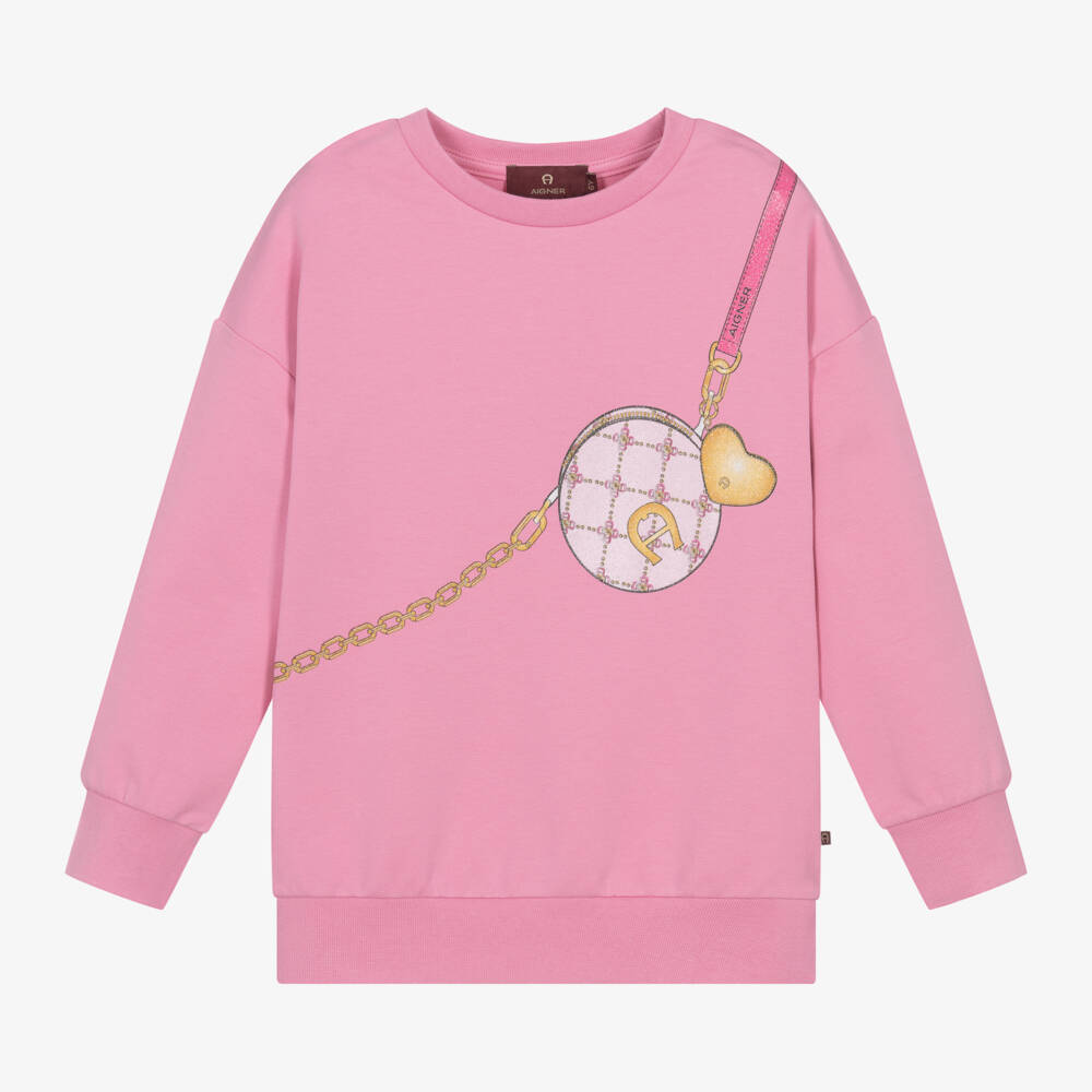 AIGNER-Girls Pink Cotton Bag Design Sweatshirt | Childrensalon Outlet