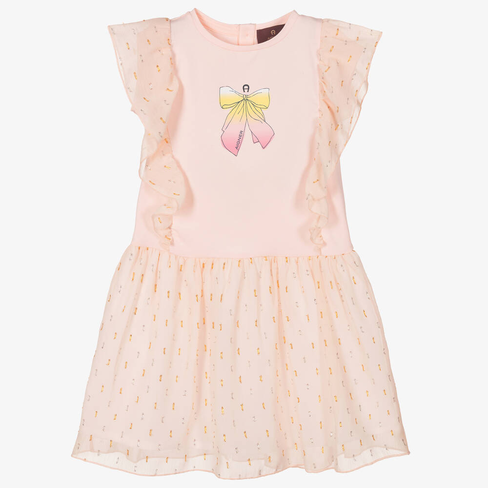 AIGNER - Girls Pink Cotton & Chiffon Dress | Childrensalon
