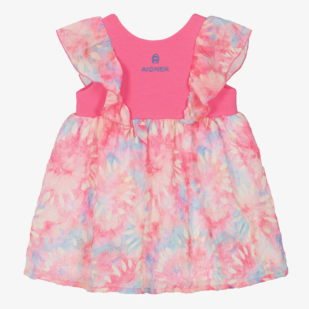 AIGNER-Girls Pink Cotton & Chiffon Tie Dye Dress  | Childrensalon Outlet