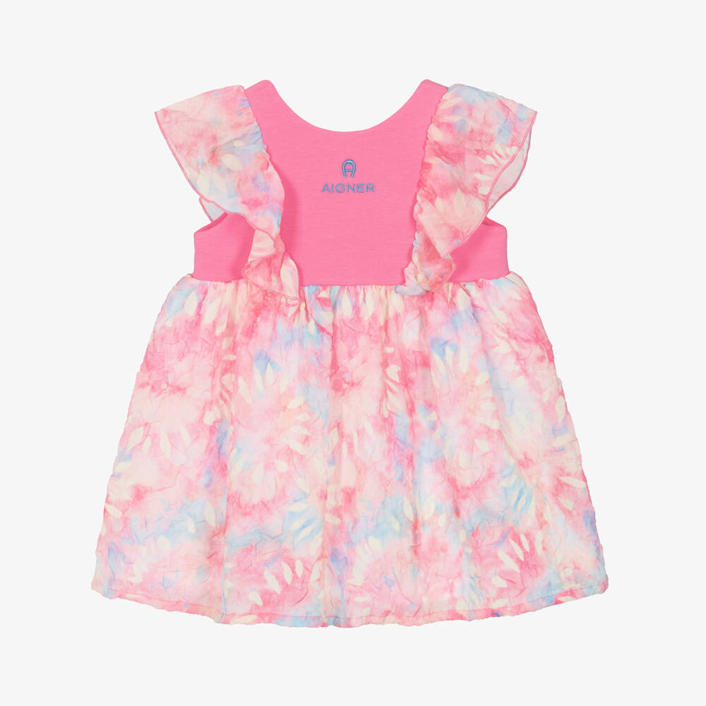 AIGNER-Розовое платье из хлопка и шифона с эффектом тай-дай | Childrensalon Outlet