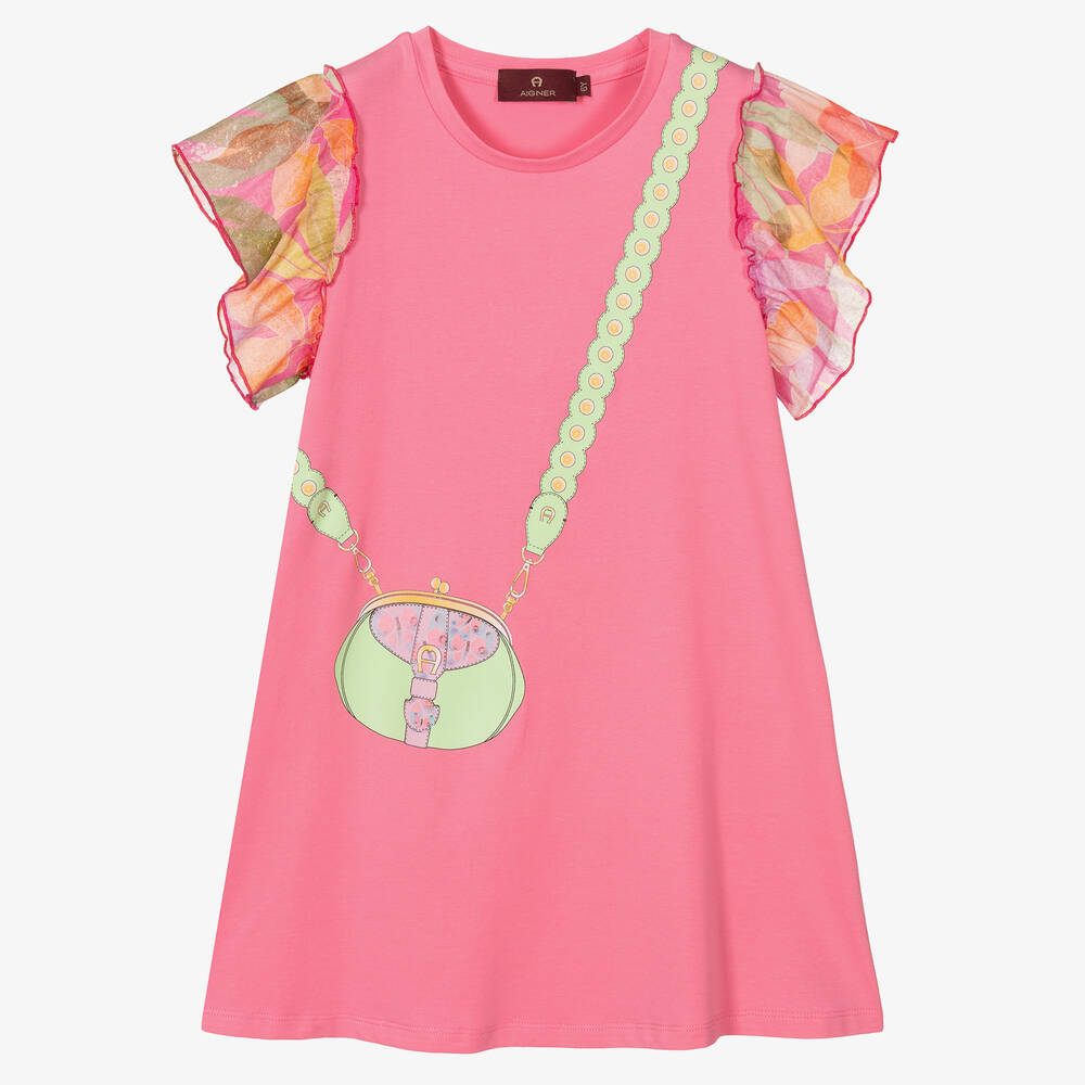 AIGNER - Girls Pink Cotton Crossbody Bag Dress | Childrensalon