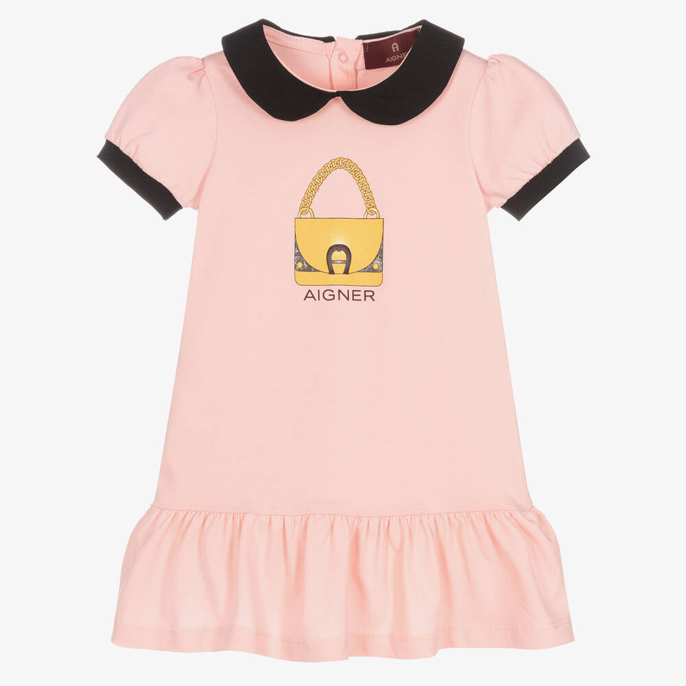 AIGNER - Girls Pink Cotton Dress | Childrensalon
