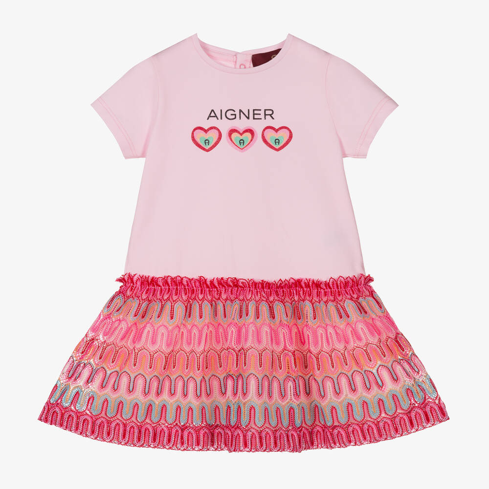 AIGNER - Girls Pink Cotton Dress | Childrensalon